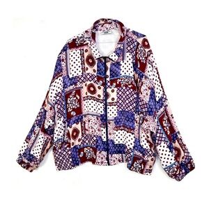 Vintage 90s Patchwork Look Bomber Jacket Soft Rayon Full Zip Oversized Fit 3X